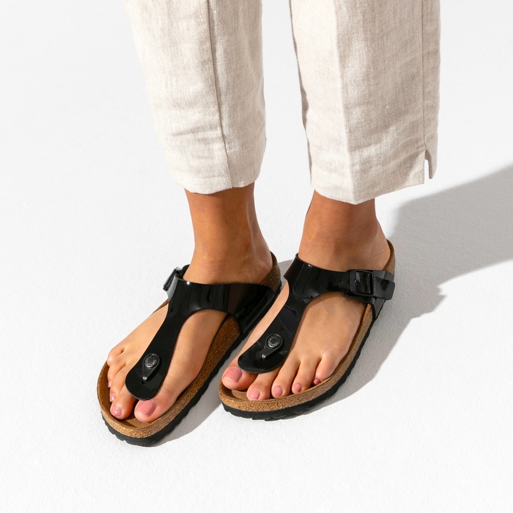 Birkenstock Gizeh Black Patent Cork Thong Sandals